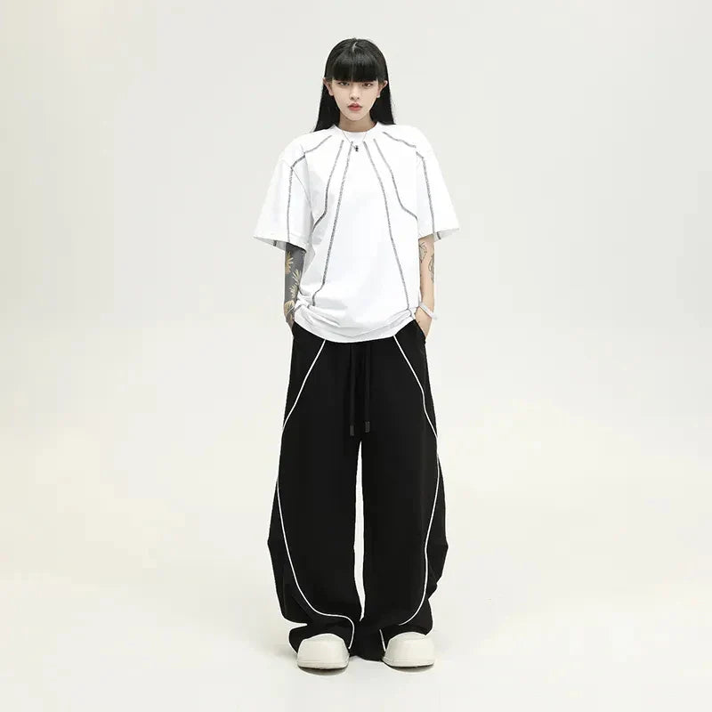 Vintage Wide Leg Çizgili Jogger, önden görünüm — Navra Wear