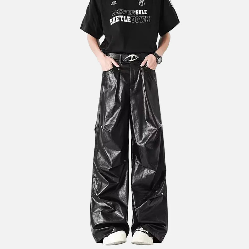 Gothic Moto Wide-Leg Leather