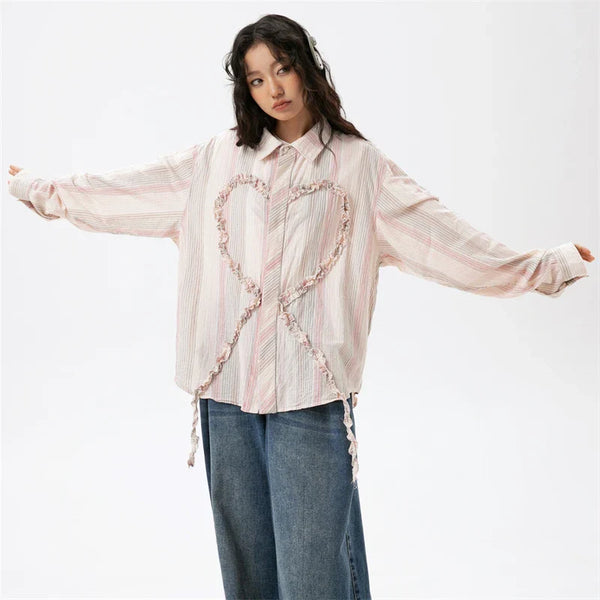 Heart Stitch Long Sleeve Woven Top