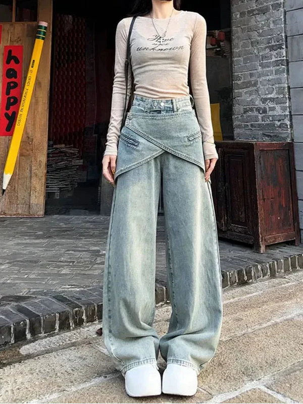 2000s Sleek Heritage Mosaic Blue Relaxed Denim