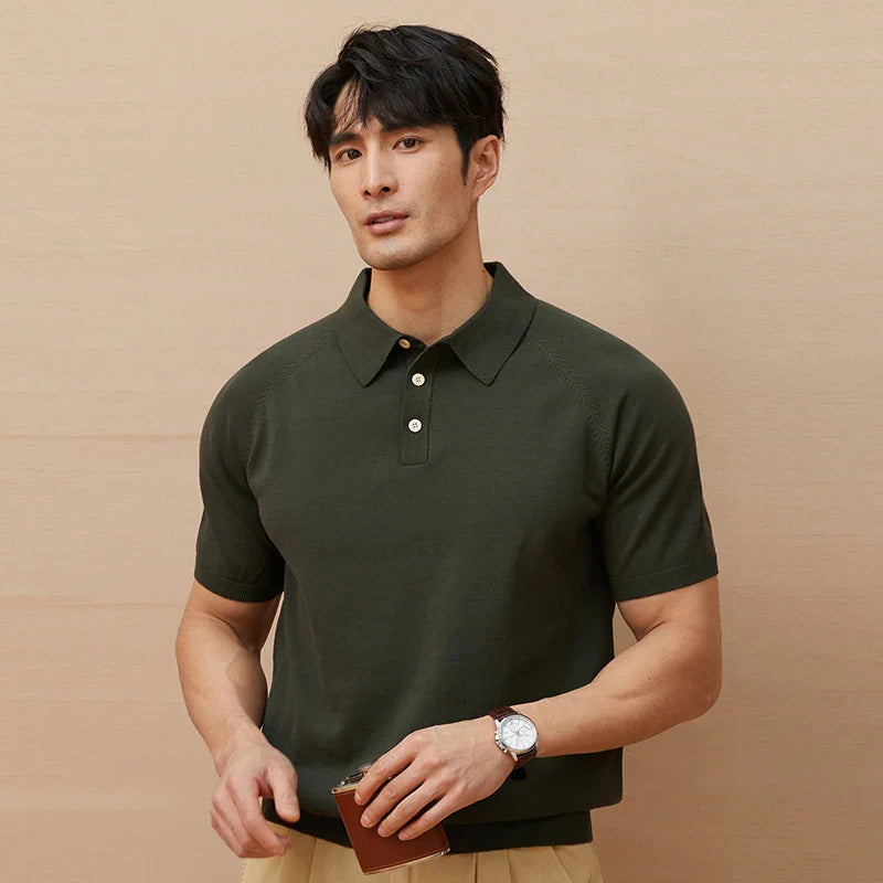 Timeless Easy-Wear Prestige Knitted Placket-Neck Short Sleeve T-Shirt