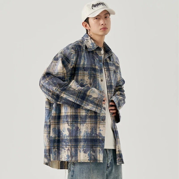 Mens Tie-Dye Vintage Plaid Autumn Top