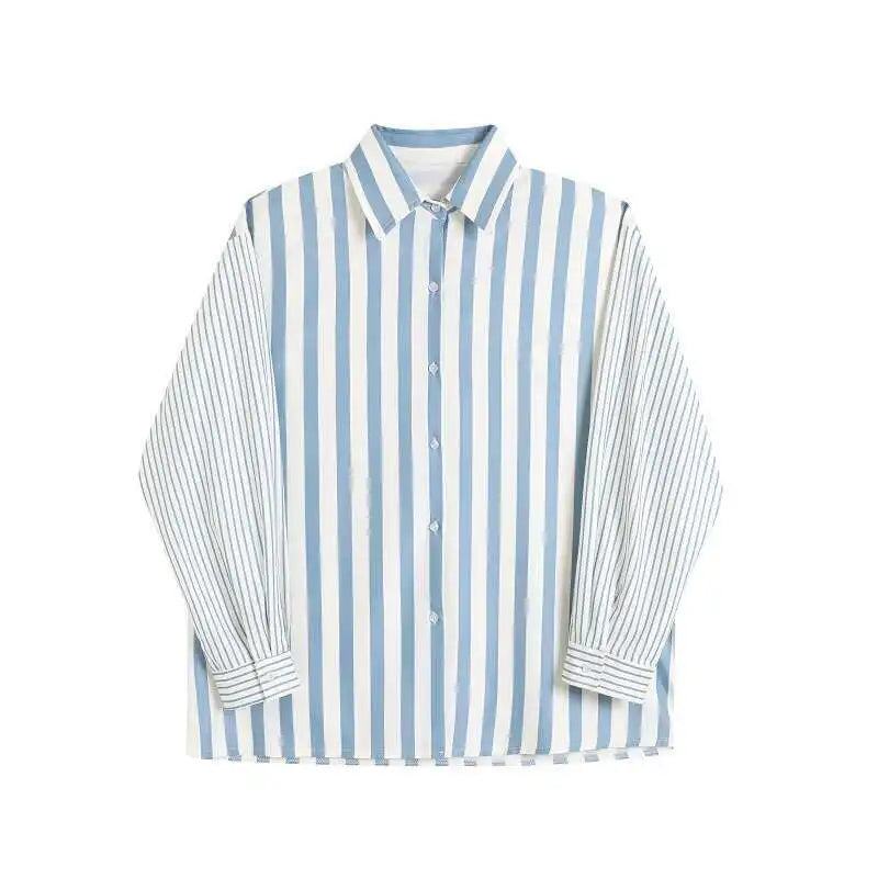 Çizgili Saten Gömlek, önden görünüm — Navra Wear