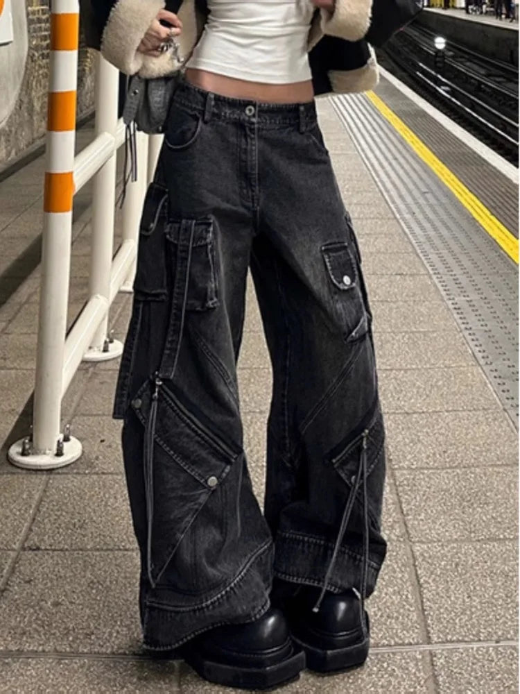 Women Rinse Black Relaxed Utility Denim