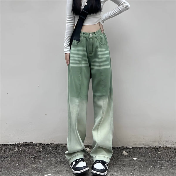Contrasting Green High-Rise Denim