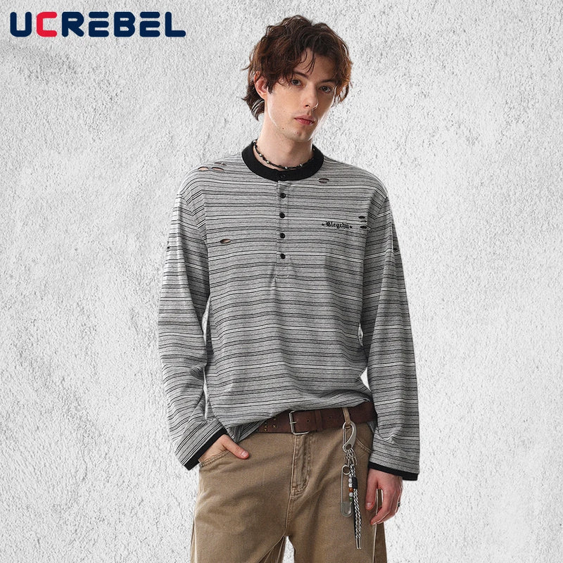 Düğmeli Yaka Uzun Kollu Tişört, önden görünüm — Navra Wear