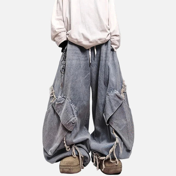 Minimalist Elastic Waist Pintuck Bell Leg Denim