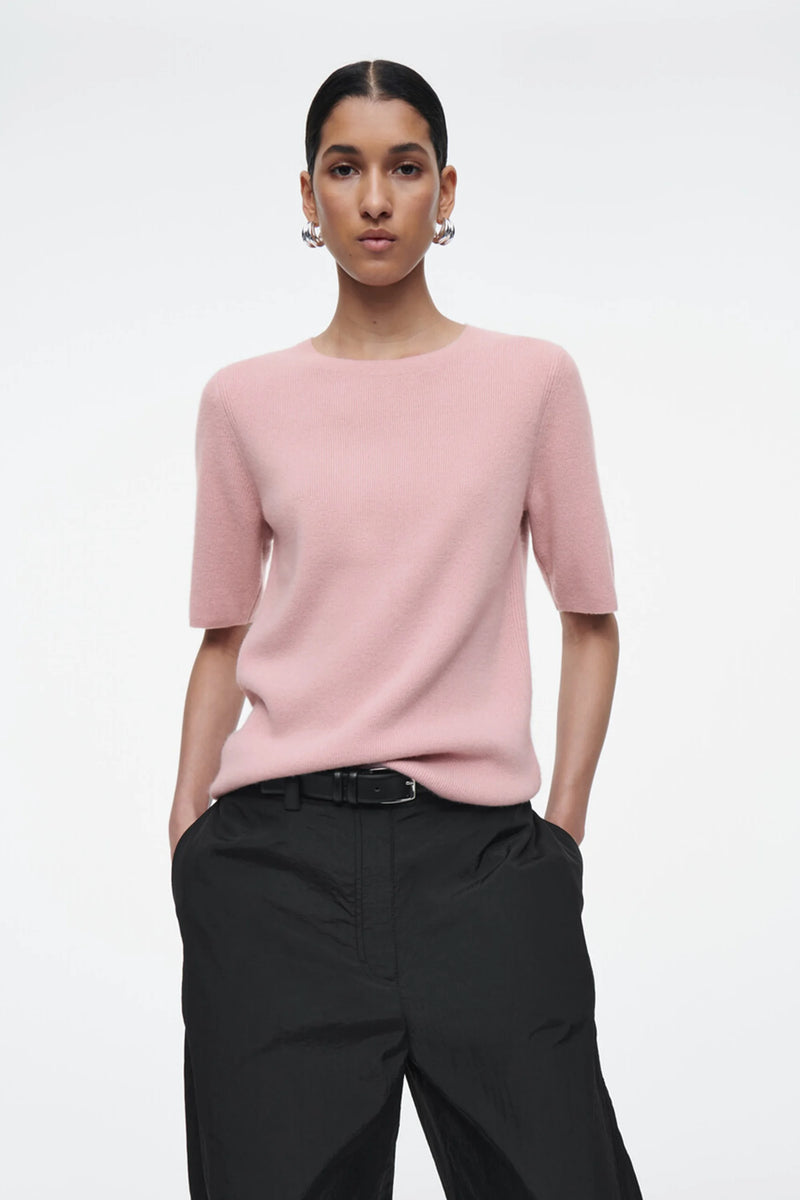 Kadın Pembe Triko Tişört, önden görünüm — Navra Wear