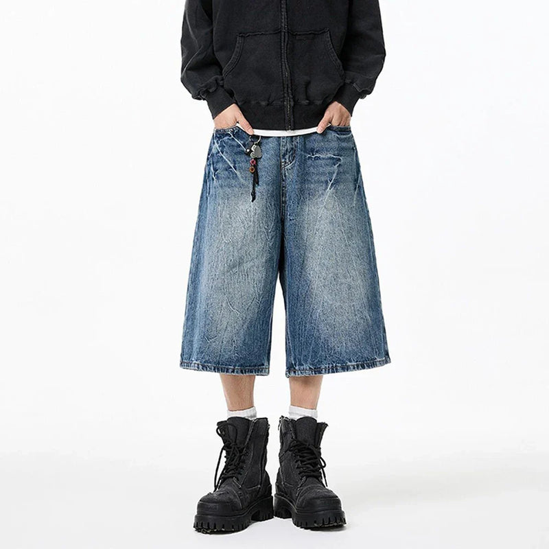 Lightning Pattern Easy Cut Casual Denim Shorts