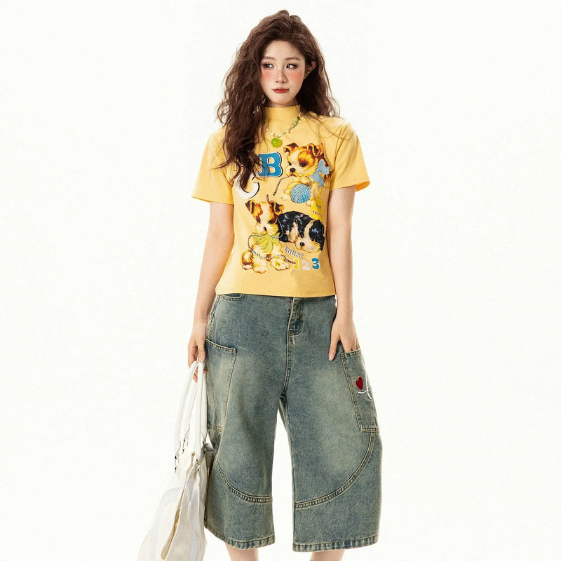 Throwback Yellow Imprinted Slimming Short Sleeve T-Shirt