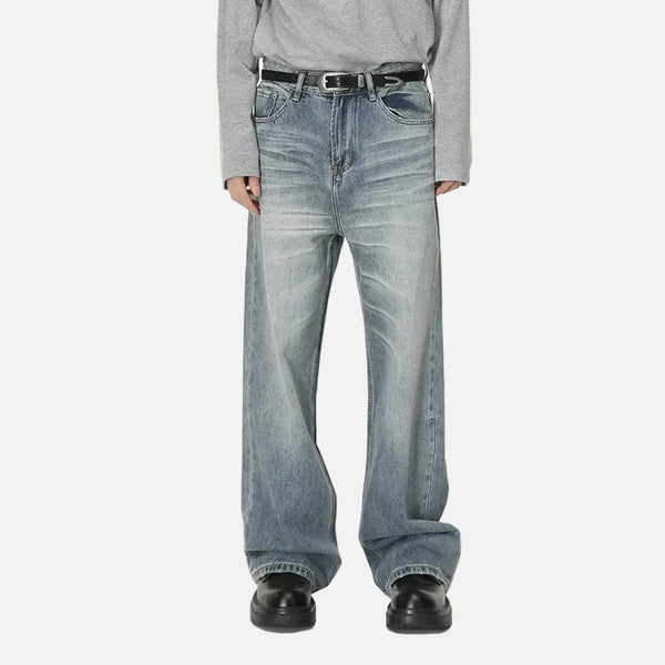 Blue Moustache Effect Rinse Faded Denim