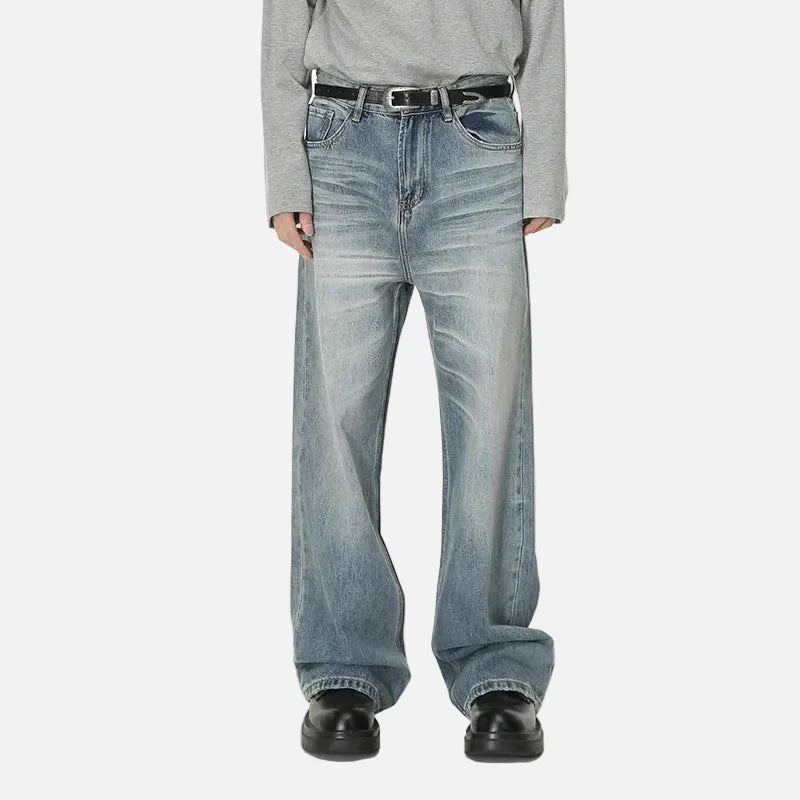Blue Moustache Effect Rinse Faded Denim