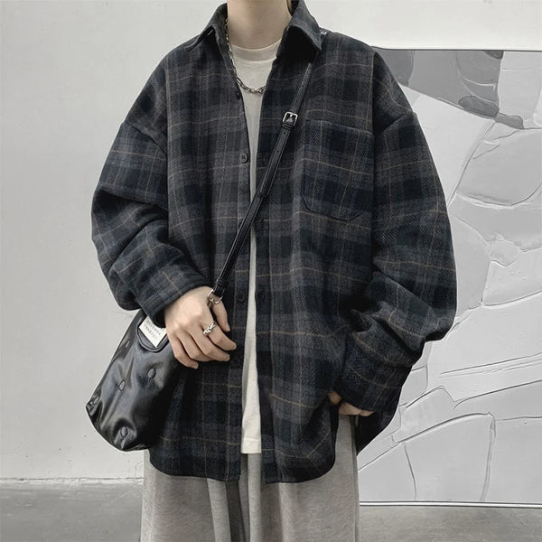 Mens Street Luxury Plaid Casual Long Top