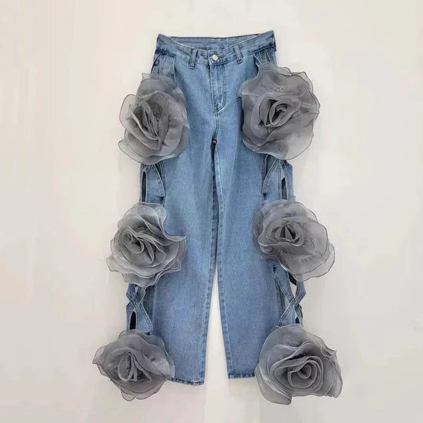 Butter-Smooth Botanical Bell Leg High-Rise Denim