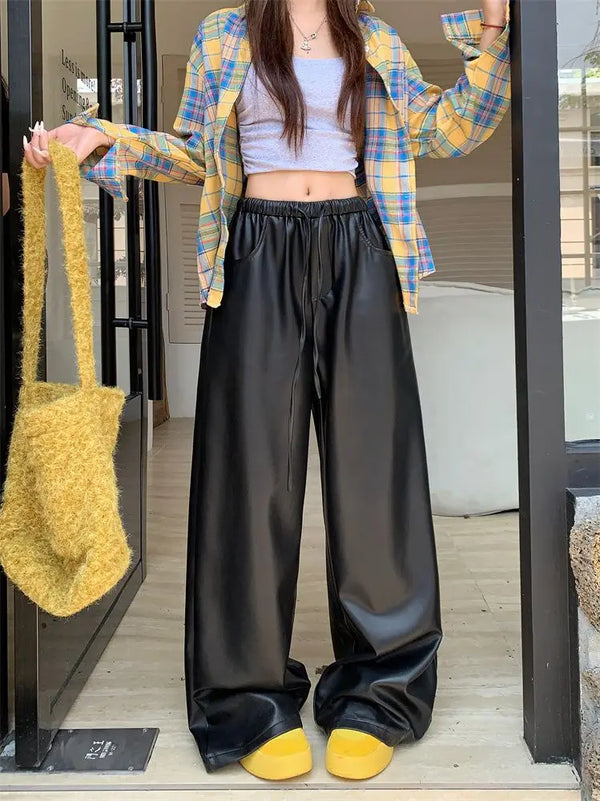Preppy High-Rise Leather Trousers