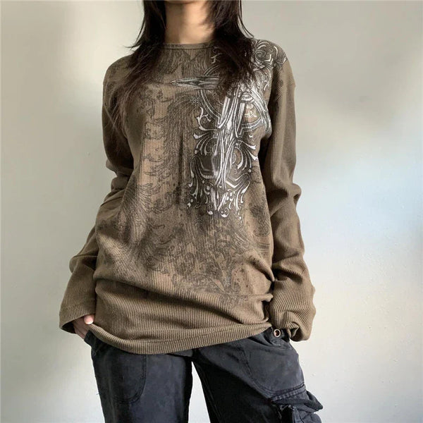 Turn-Of-Era Classic-Wash Visual Aesthetic Long Sleeve Fairy T-Shirt