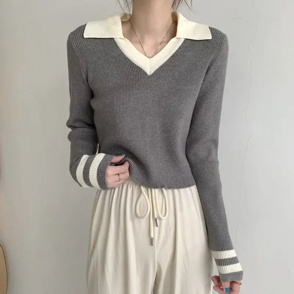 Women Chilled Chic Slim Fit Knitted Sport-Collar T-Shirt