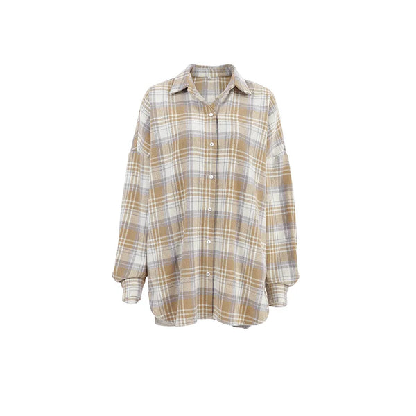 Retro Check Oversized Long Sleeve Top