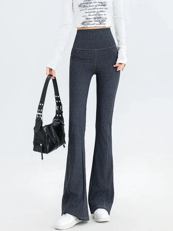 Women High-Rise Bell Denim Leggings Denim