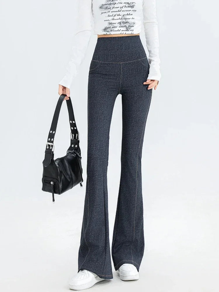 Women High-Rise Bell Denim Leggings Denim