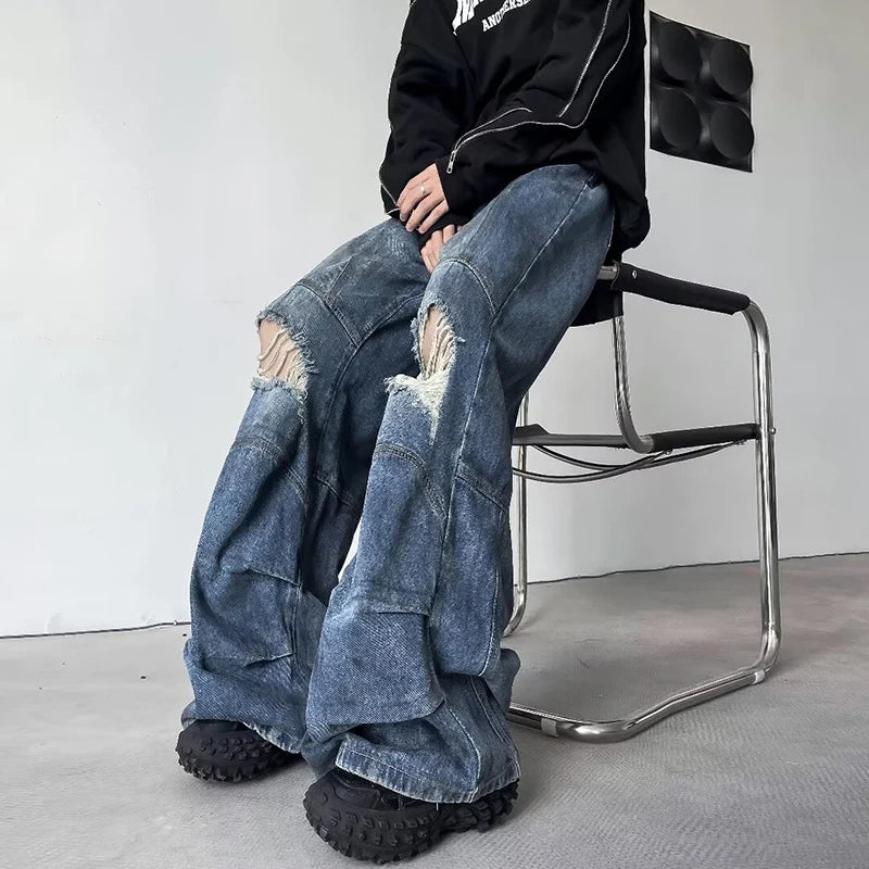 Modern Bell Leg Broken Hole Denim