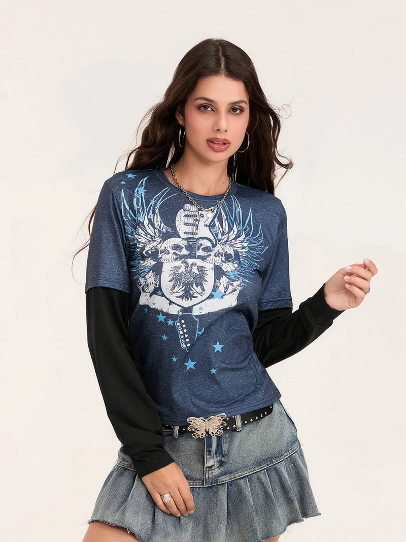 Kadın Gotik Baskılı Tişört, önden görünüm — Navra Wear