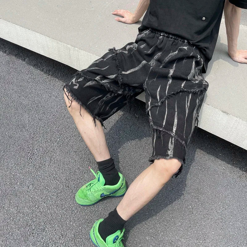 Mens Dark Torn Black Denim Shorts