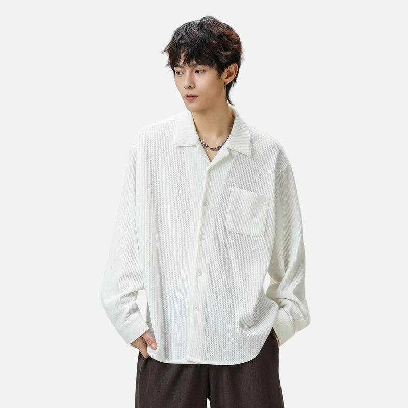 Brushed Flannel Retro Camp Collar Shirt