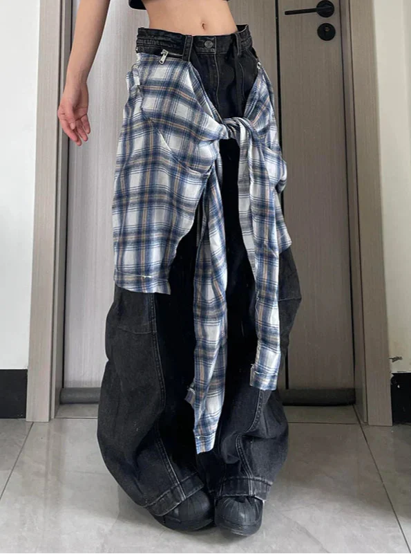 Y2K Yüksek Bel Düz Kesim Jean Pantolon, önden görünüm — Navra Wear