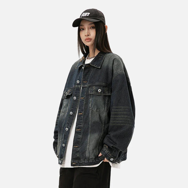 Raw Neckline Relaxed Denim Jacket