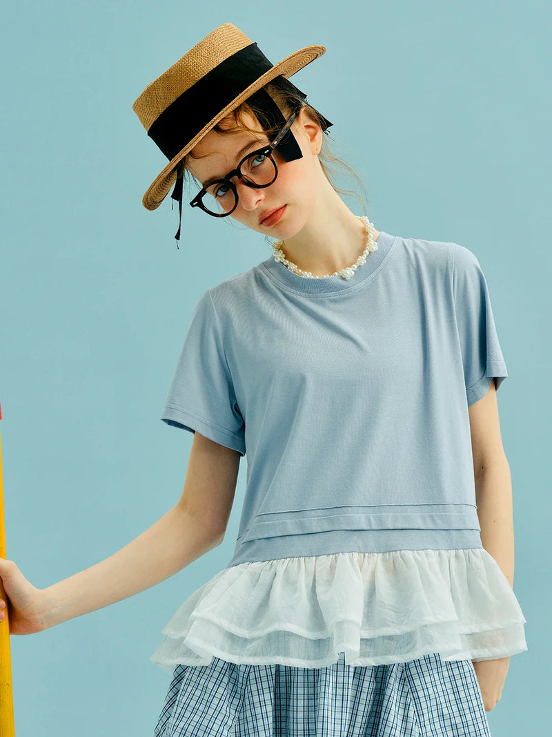 Boho Hem Ruffle Blue Light T-Shirt
