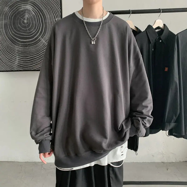 Mono-Color Color Drop-Shoulder Long Sleeve T-Shirt