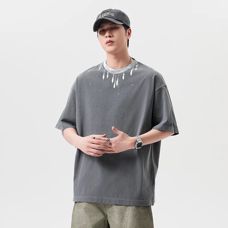 Kahve Baskılı Oversize Tişört, önden görünüm — Navra Wear