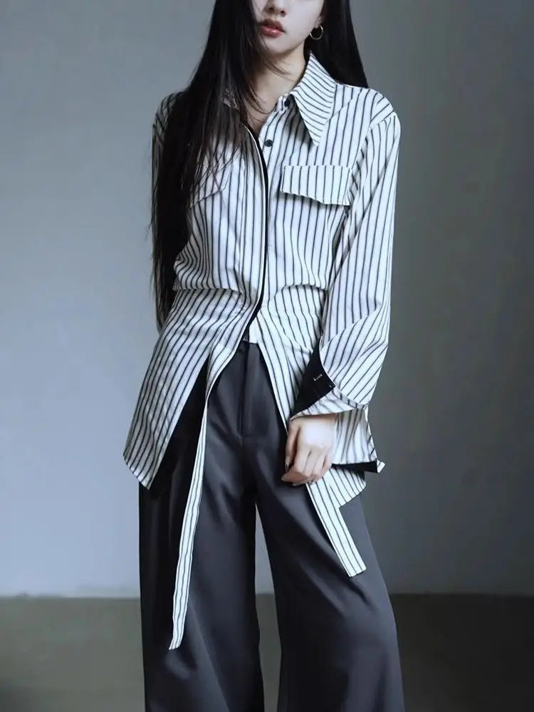 Stripe Panel Vintage Elegant Blouse