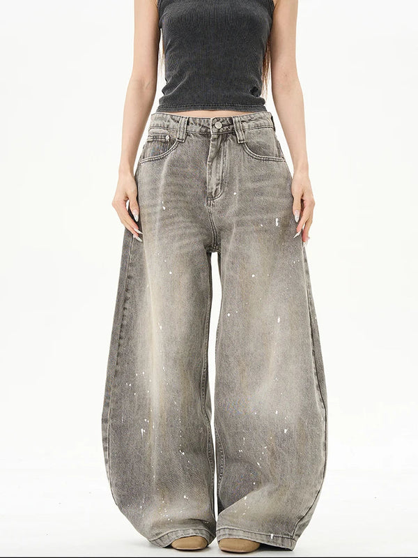Rugged Look Relaxed Gray High Waisted Denim