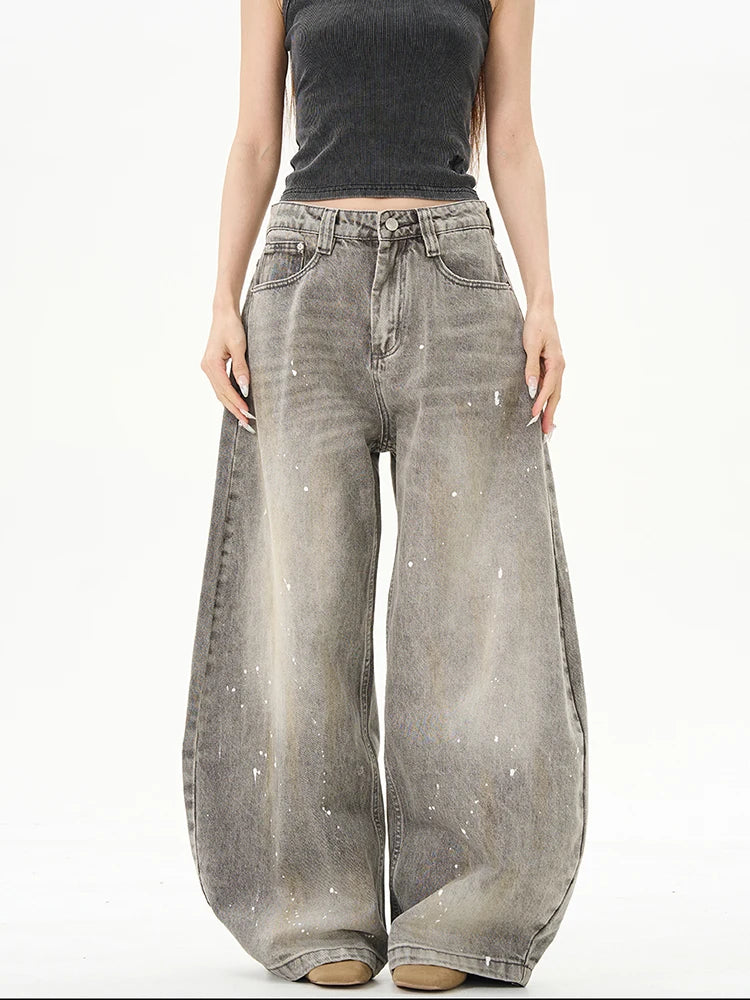 Rugged Look Relaxed Gray High Waisted Denim