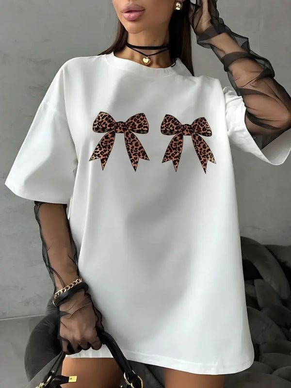 Girl Russian Bow Print Leopard T-Shirt