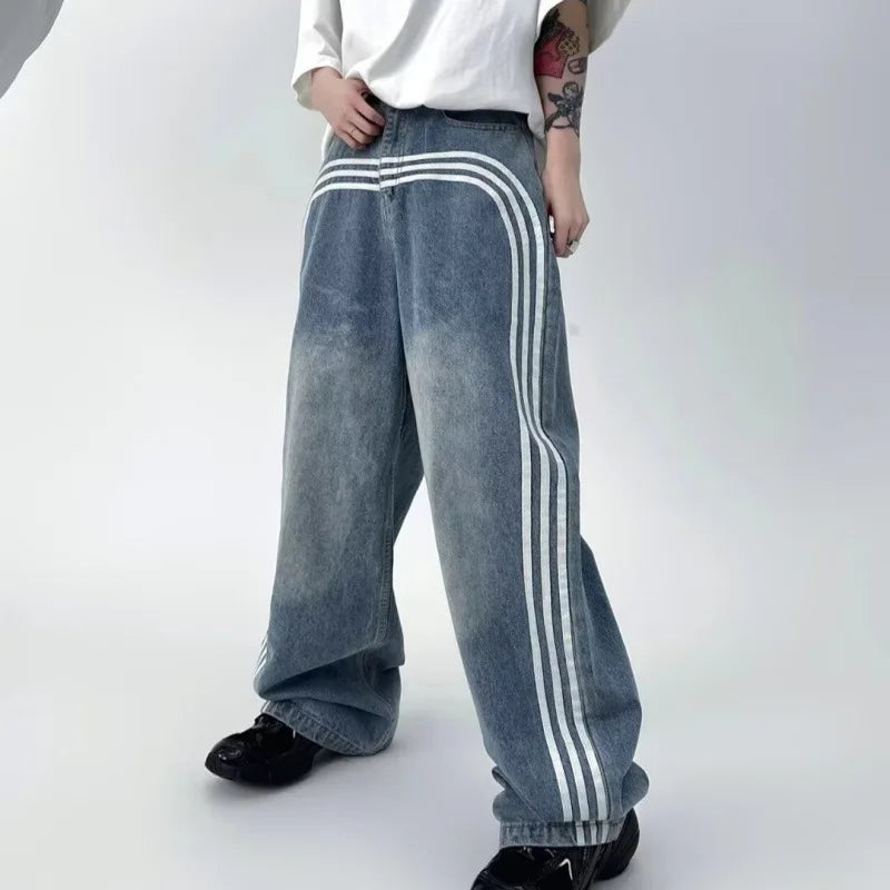 Western Style Heritage Strap Spliced Relaxed Denim