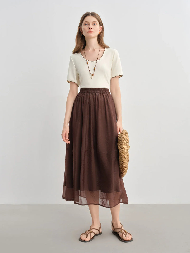 Hand-Stitched Lace Contrast Color Short T-Shirt