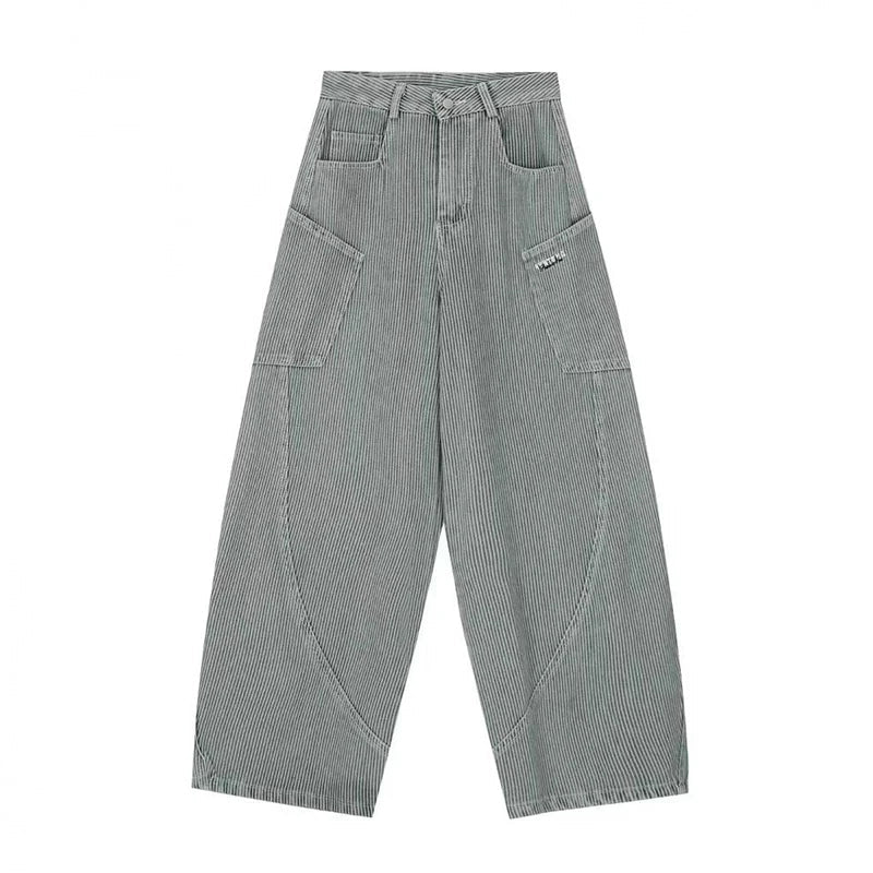 2000s Striped Blade-Cut Wide Leg Street Jeans