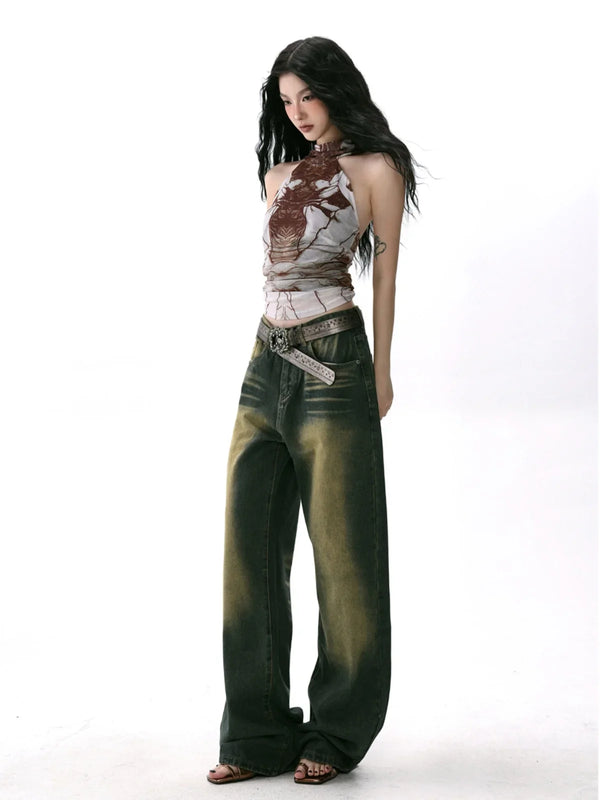 Sexy Designed Print Sleeveless Midriff T-Shirt