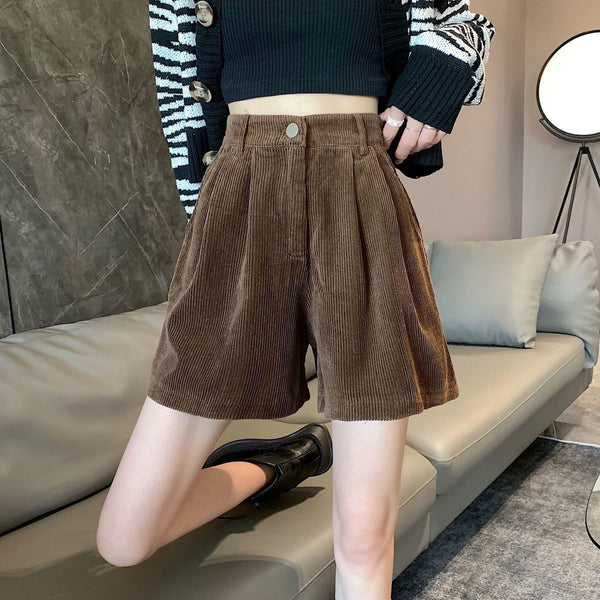 Ribbed Retro High-Waist Shorts
