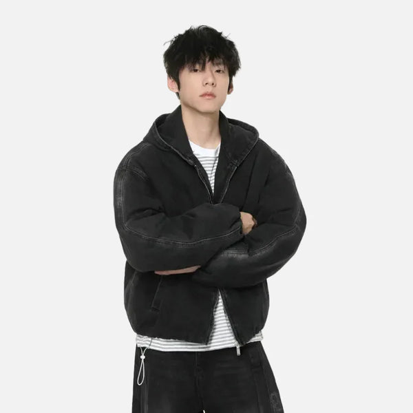 Bold Gradient Warm Hooded Denim Jacket