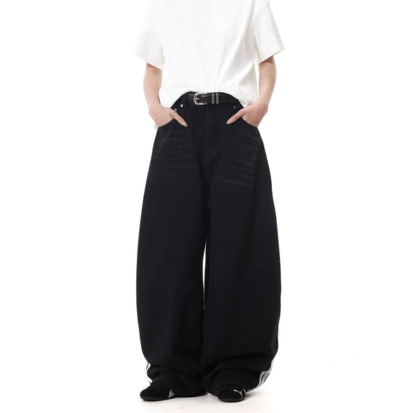 Black Relaxed Arc Shaped Vertical Denim