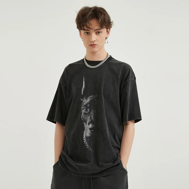 Köpek Baskılı Oversize Tişört, detay görünüm — Navra Wear