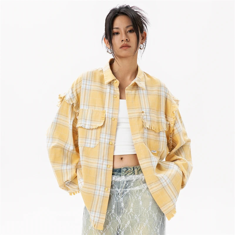 Sarı Ekose Pamuklu Gömlek, önden görünüm — Navra Wear