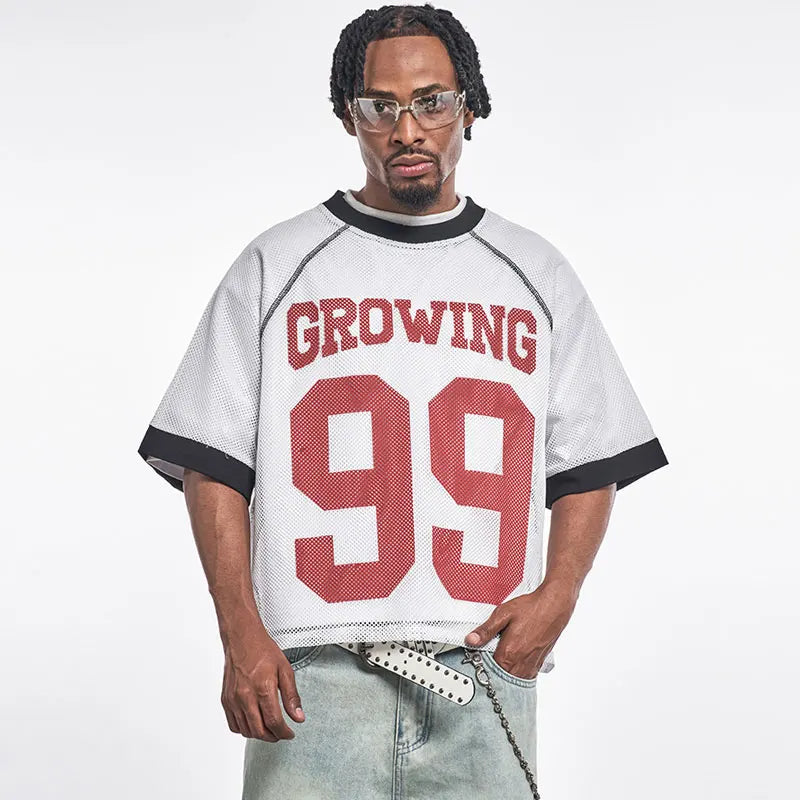 Y2K Patchwork Polo Yaka Tişört, detay görünüm — Navra Wear