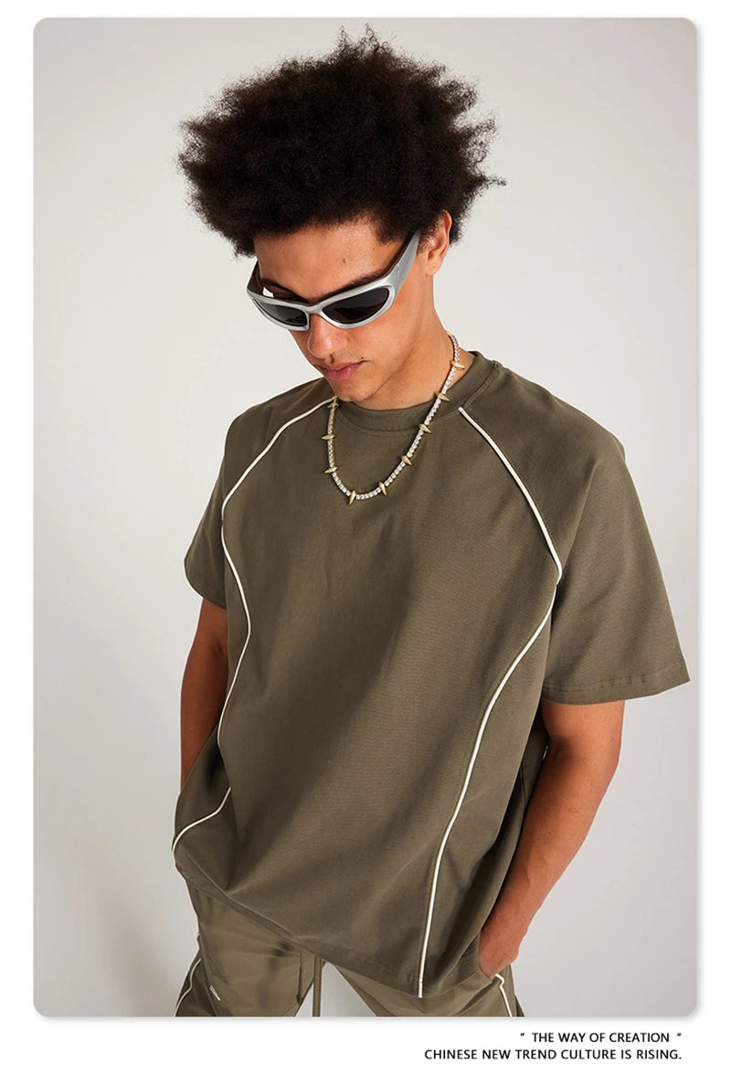 Patchwork Oversize Tişört, önden görünüm — Navra Wear