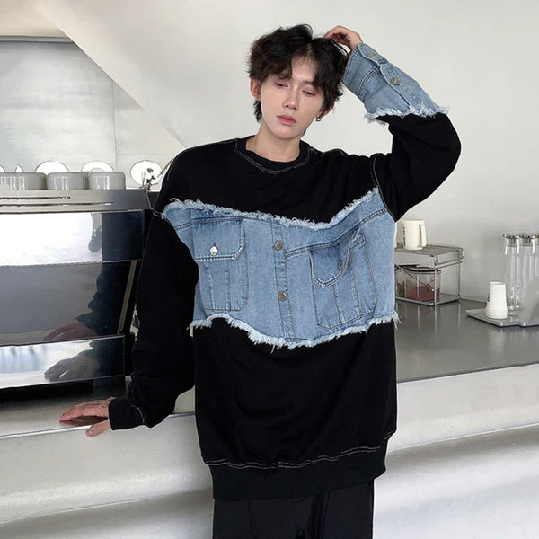 Denim Crossover Sweatshirt