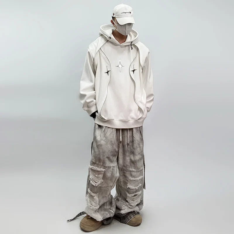 Modern Worn-Out Design Relaxed Bell Leg Denim